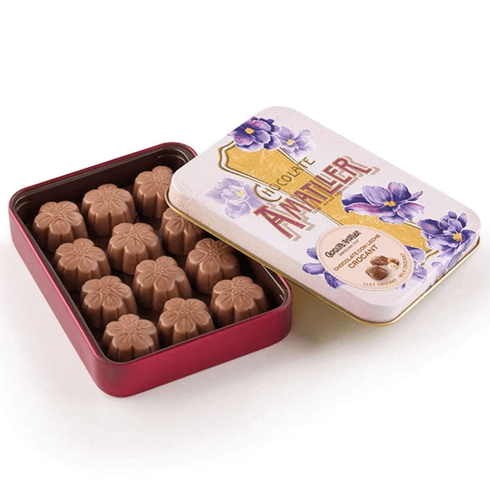 Chocolate Amatller Flors Milk Chocolate Hazelnut Praline Chocolate Tin 72g